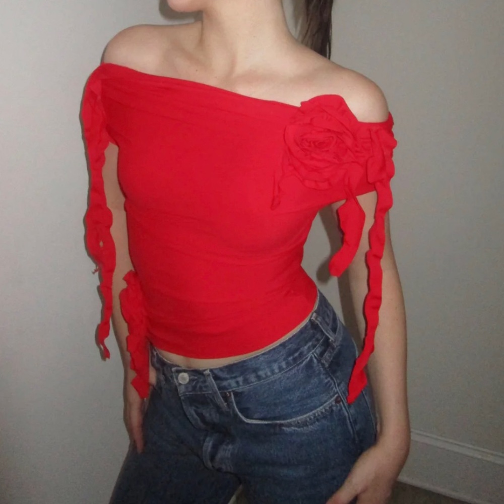 ONE OF A KIND red off the shoulder ruffle top
